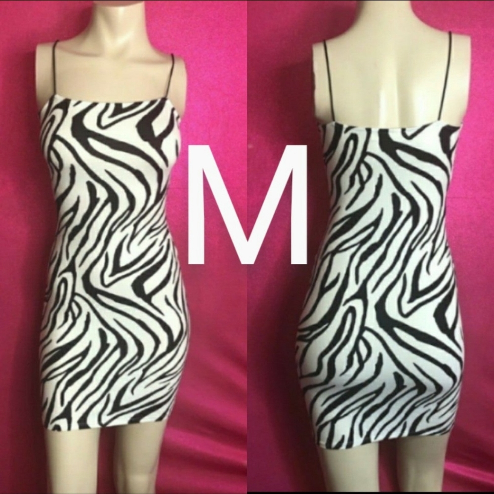 🆕Black & White Zebra Animal Print Cami Bodycon Dress   Size M
